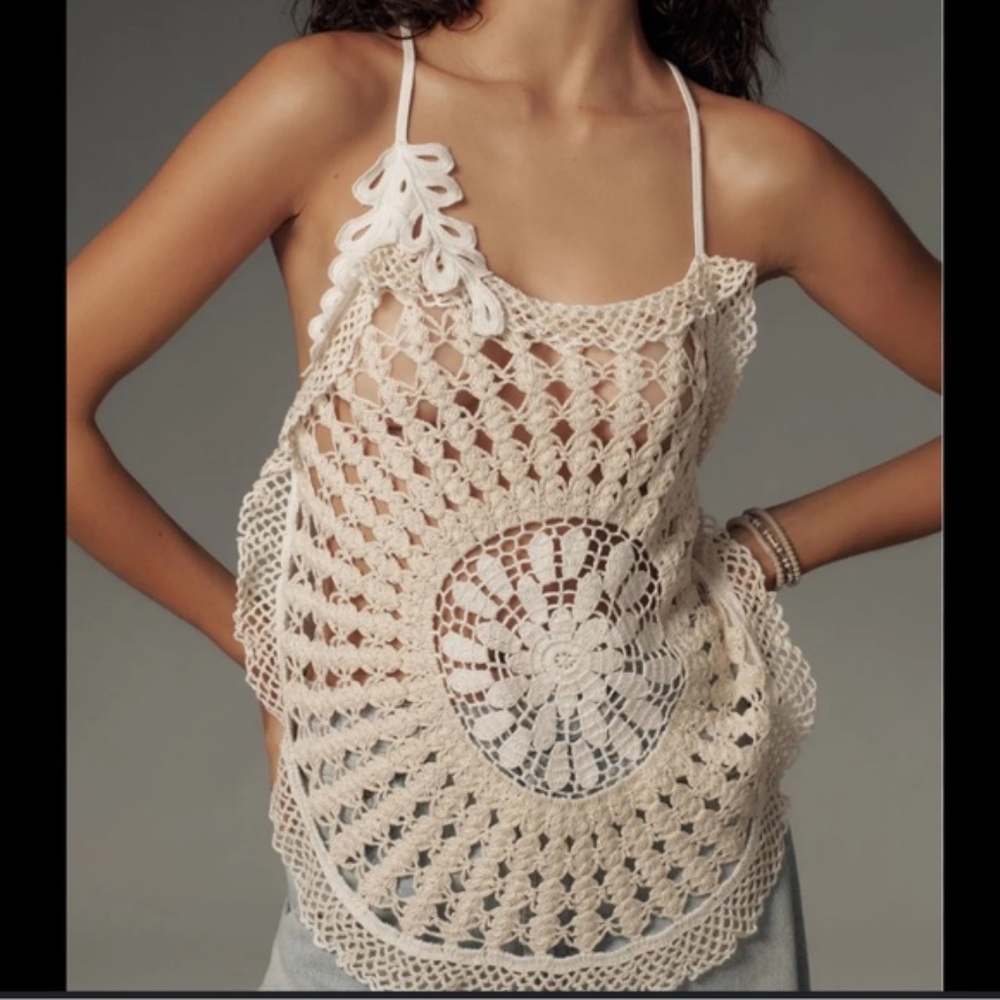 NWOT Anthropology Pierced Crochet Lace Top
